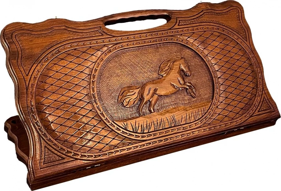 Нарды резные "Лошадь" с ручкой 60, Haleyan 