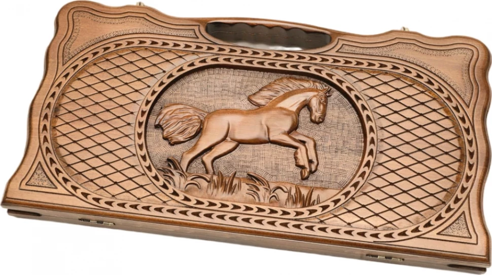 Нарды резные "Лошадь" с ручкой 60, Haleyan 