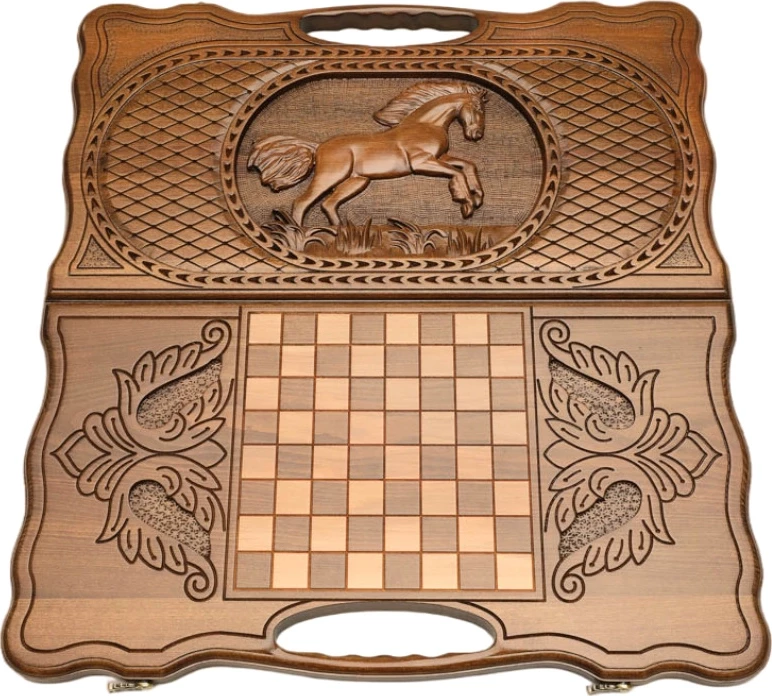 Нарды резные "Лошадь" с ручкой 60, Haleyan 