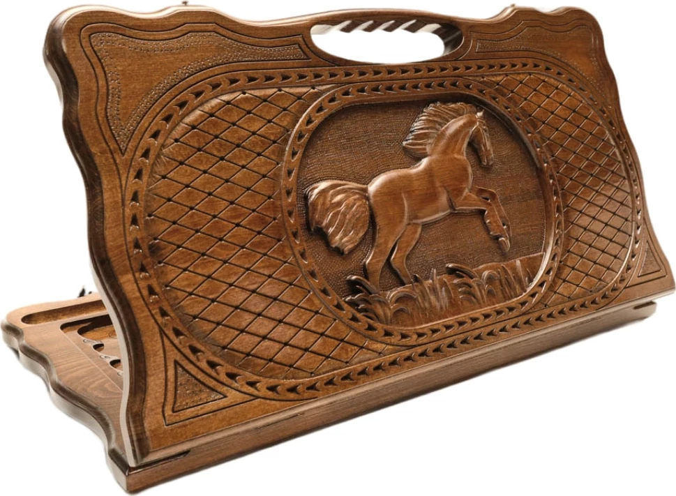 Нарды резные "Лошадь" с ручкой 60, Haleyan 