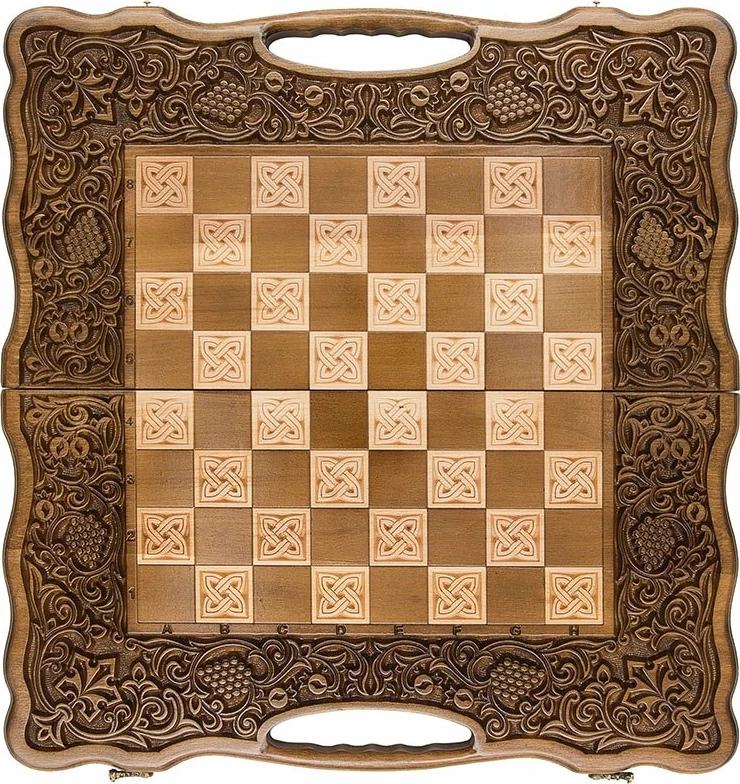 Шахматы + нарды резные "Вардени" 60 с ручкой, Haleyan 