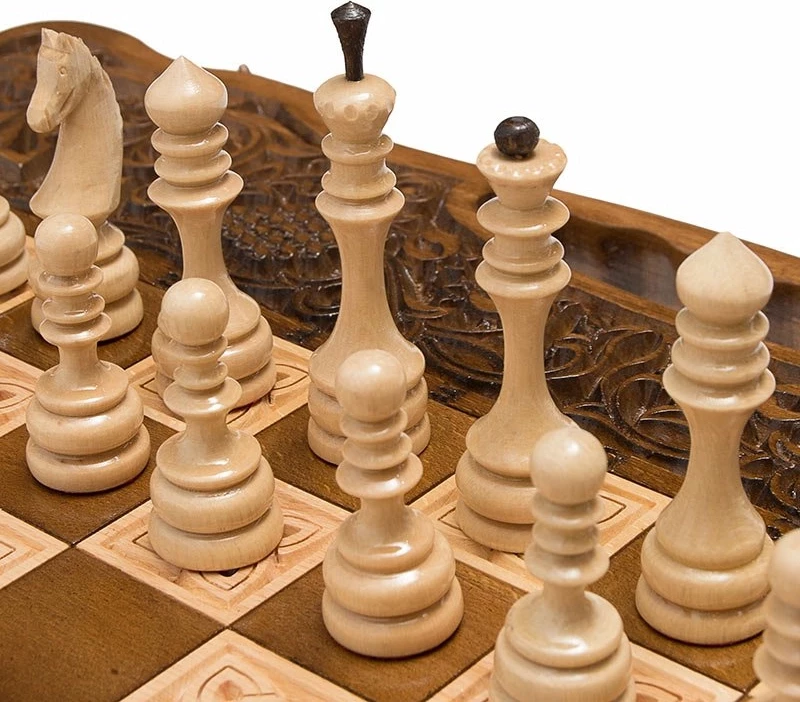 Шахматы + нарды резные "Вардени" 60 с ручкой, Haleyan 