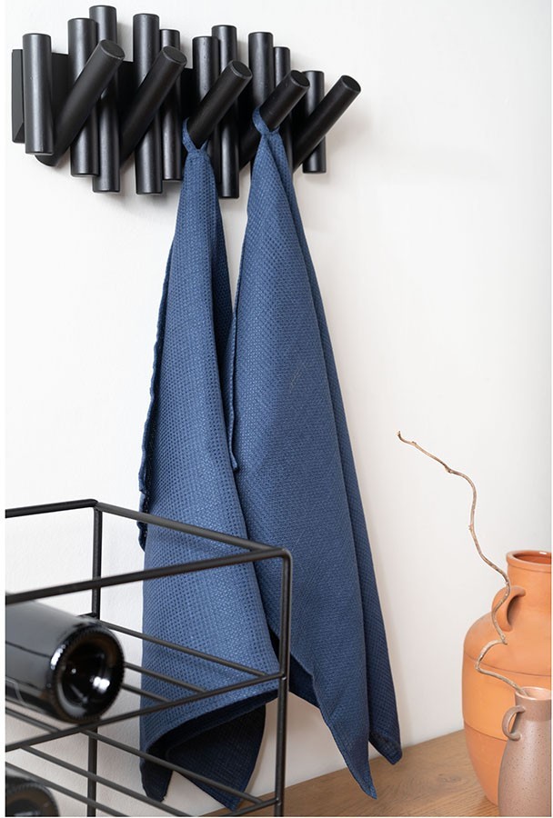 Набор из двух вафельных полотенец изо льна темно-синего цвета из коллекции essential, 50х70 см 