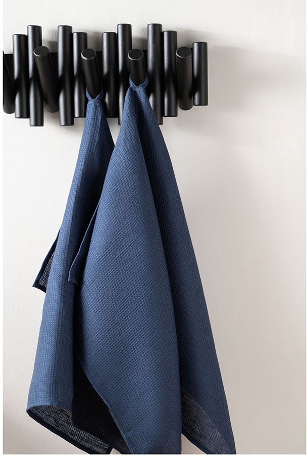Набор из двух вафельных полотенец изо льна темно-синего цвета из коллекции essential, 50х70 см 