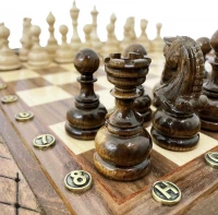Шахматы резные восьмиугольные в ларце с ящиками 50, Haleyan