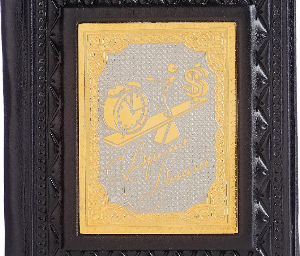 Обложка для паспорта «Время-деньги-4» с накладкой покрытой золотом 999 пробы 