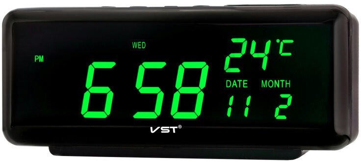 VST762W-4 220В зел.цифры (дата,температура)+USB кабель (без адаптера) 
