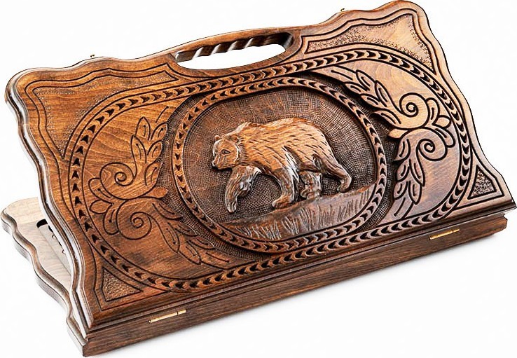 Нарды резные "Медведь" с ручкой 50, Haleyan 