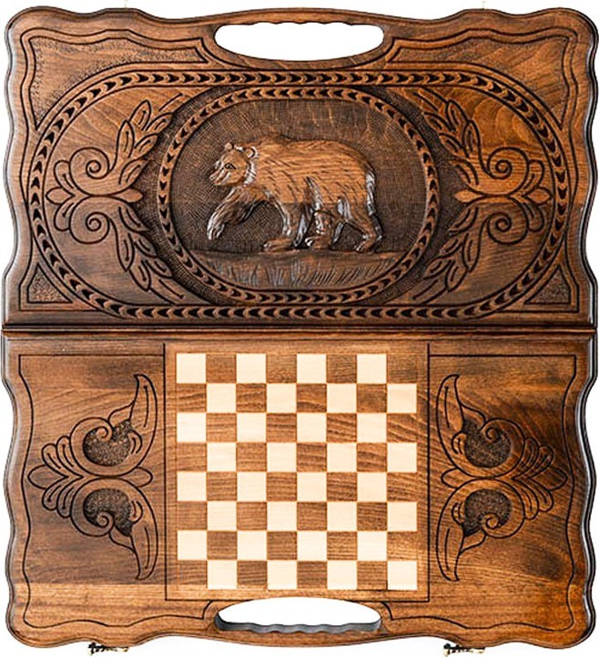 Нарды резные "Медведь" с ручкой 50, Haleyan 