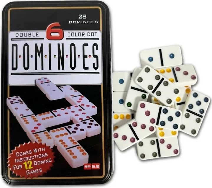Домино в железном боксе, 6 цветных точек, Partida 19х12 см, костяшка 5х2,5 см 